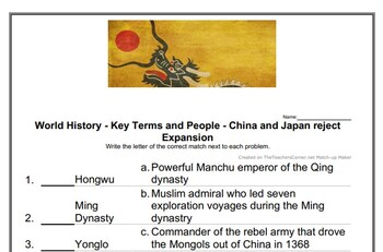 Preview of World History - Key Terms and People - (30) China and Japan Reject Expansion
