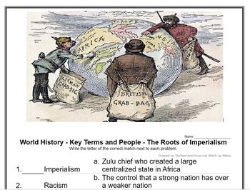 Preview of World History - Key Terms and People - (56) The Roots of Imperialism - MATCHING
