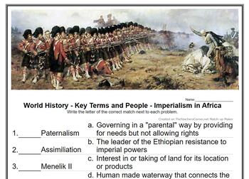 Preview of World History - Key Terms and People - (57) Imperialism in Africa - MATCHING