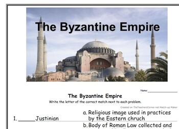 Preview of World History - Key Terms and People - (9) The Byzantine Empire worksheet