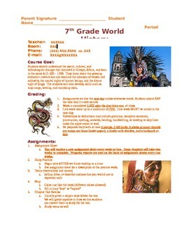 Preview of World History Syllabus - junior high middle school social science class calendar