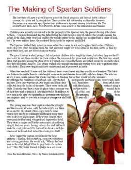 Preview of World History: The Making of Spartan Soldiers Reading