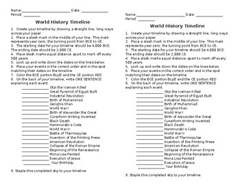 Preview of World History Timeline Editable Instruction Sheet
