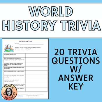 Preview of World History Trivia Middle School Teambuilding Academic Team Quiz Bowl