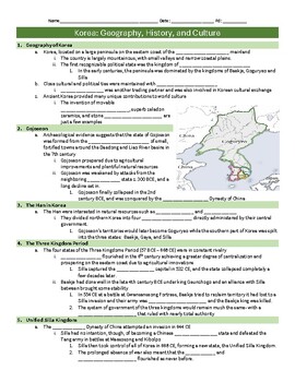 Preview of World History- Unit 4- Korea Guided Notes & Graphic Organizer