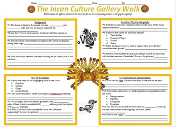 Preview of World History- Unit 5- Incan Culture Gallery Walk Worksheet