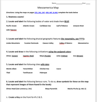 Preview of World History- Unit 5- Mesoamerica Map activity