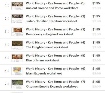 Preview of World History - Year Long Curriculum - Vocabulary Matching Worksheets