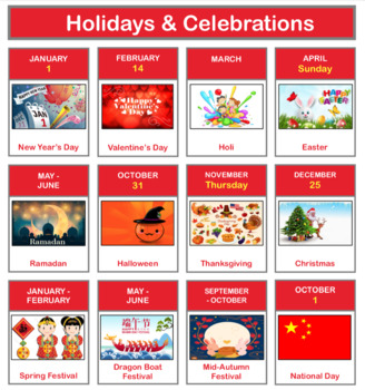 World Holidays & Celebrations - Poster, Flashcards, Worksheet by Chris M