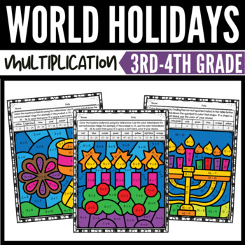 Preview of Holidays Around the World Multiplication Color by Number