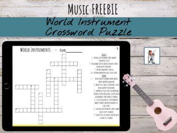 World Instrument Crossword Puzzle FREEBIE by Surdynski Sounds TpT