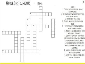 World Instrument Crossword Puzzle FREEBIE by Surdynski Sounds TpT