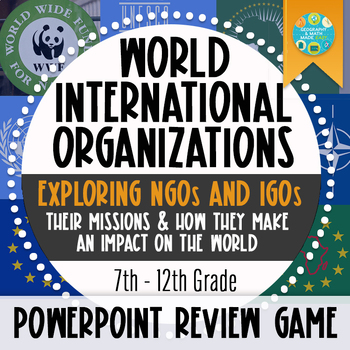 Preview of NEW! International Organizations Review PowerPoint Game— Geography, Civics