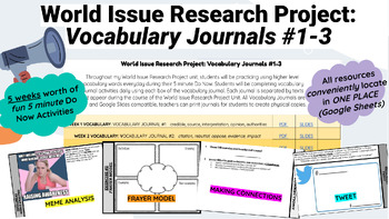 Preview of World Issue Research Project: Vocabulary Journals #1-3