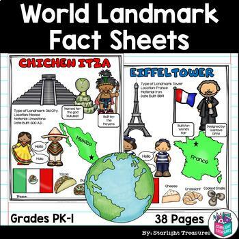 Preview of World Landmark Fact Sheets for Early Readers BUNDLE