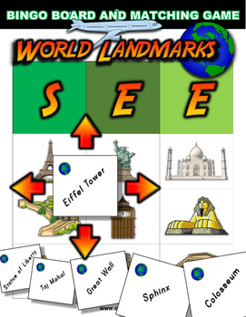 Preview of World Landmarks Bingo Matching Activity w/ fashcards