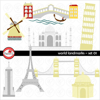 Preview of World Landmarks (Set 01) Clipart by Poppydreamz