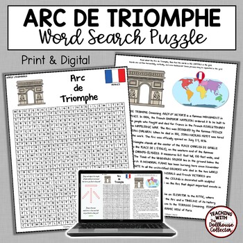 World Landmarks Word Search Puzzle ARC DE TRIOMPHE (France) TpT