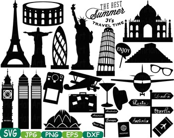 Preview of World Landmarks travel City Buildings clip art rome italy france paris svg -223s