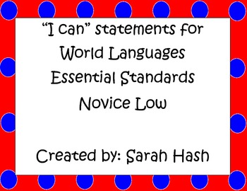 Preview of World Language Essential Standards Novice Low "I Can" Statement Posters French