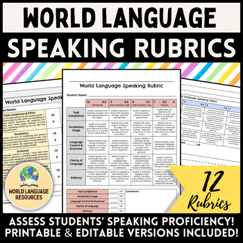 Preview of World Language Speaking Rubrics (French, Spanish, Italian, German, etc.)