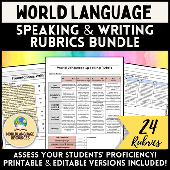 Preview of World Language Speaking & Writing Rubrics BUNDLE (French, Spanish, Italian etc.)