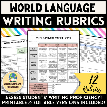 Preview of World Language Writing Rubrics (French, Spanish, Italian, German, etc.)