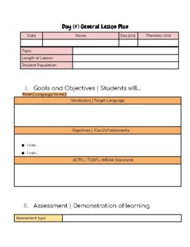 Preview of World Languages Lesson Plan Template