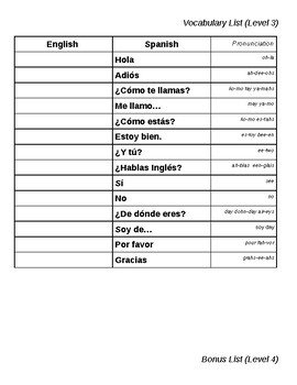 Preview of World Languages Vocabulary Lists