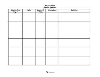 Preview of World Literature Reading Organizer (Lit Terms Organizer) FREE