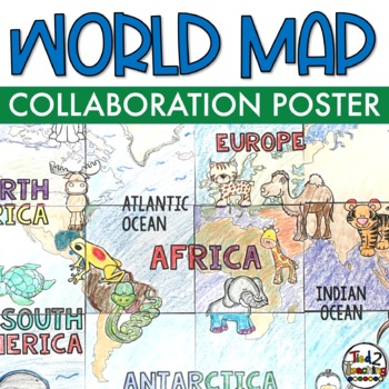 Preview of World Map Geography Collaboration Collaborative Coloring Poster and Art