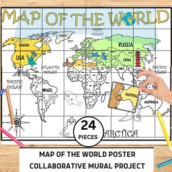 Preview of World Map  Collaborative Poster Mural Project - Geography Unit , Classroom Decor