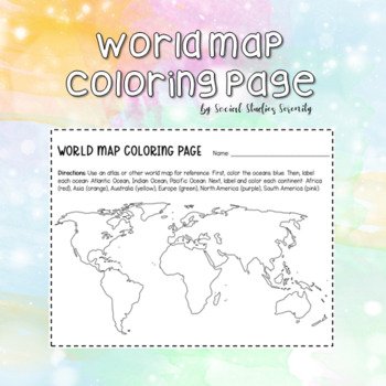 Preview of World Map Coloring Page Continents and Oceans