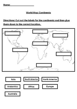 World Map Continents: Cut and Paste by Middle School History Girl