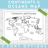 World Map Continents and Oceans | Black and White | Colori