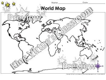 Preview of World Map: Continents and Oceans - Blank - Full Page - King Virtue's Classroom