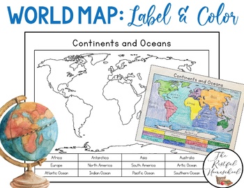 Preview of World Map: Continents and Oceans (Color and Label Blank Map)