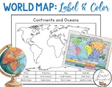 World Map: Continents and Oceans (Color and Label Blank Map)
