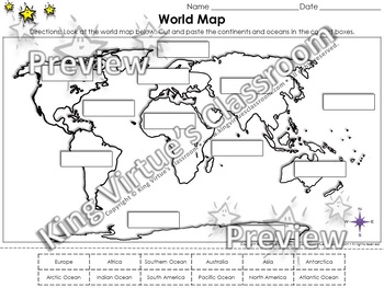 World Map: Continents and Oceans Cut and Paste Activity - King Virtue