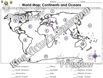 World Map: Continents and Oceans - Locate Places on a Map #1 - King Virtue