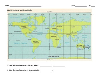 Latitude And Longitude World Map Worksheets Teaching Resources Tpt