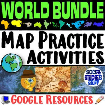 Preview of World Map Practice Activities BUNDLE | 11 Continents and Regions | Google