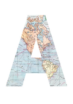 Preview of World Map Print A-Z 0-9 Decor | Printable Bulletin Board Letters Number