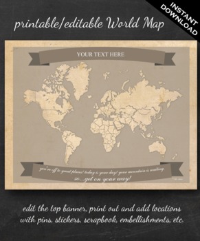 Preview of World Map Printable - Printable Editable Map Instant Download - Geography