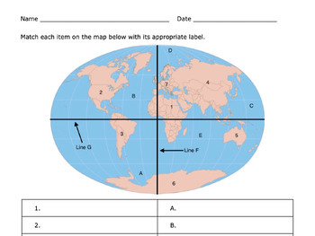 Preview of World Map Quiz: Continents/Oceans/Equator/Prime Meridian