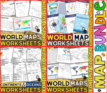 Preview of World Map Worksheets | Continents and Oceans Blank Map | 1st to 12th Grade