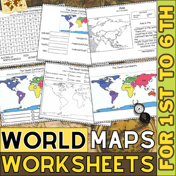 Preview of World Map Worksheets | Continents and Oceans Blank Map | 1st to 6th Grade
