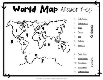 World Map: World Map Quiz and Map Worksheet - 7 Continents and 5 Oceans