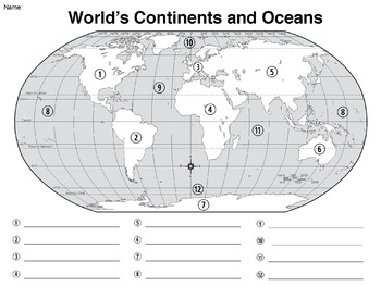 World Map - World's Continents & Oceans Mapping Activity by Robert's