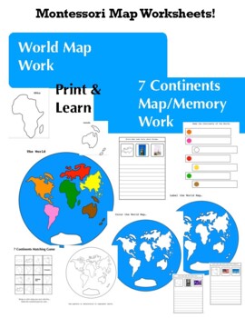 Preview of World Map and 7 Continents Worksheets